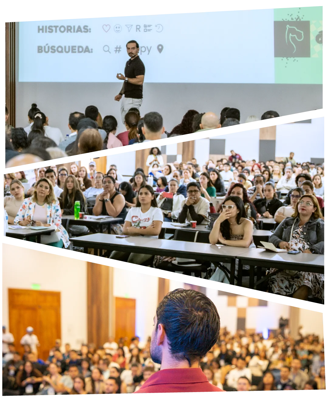 Santi de Converzzo dando una charla ante un auditorio lleno
